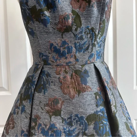 Gal Meets Glam Blue Dark Rose Gold Pleated Spaghetti Strap Cocktail Dress Size 0 - Picture 4 of 12